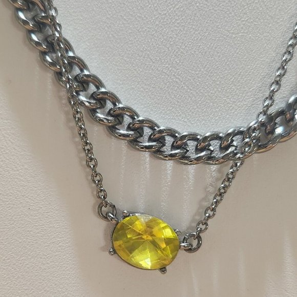 Vera Wang Jewelry - VERA WANG ROCKER CHIC GUNMETAL/YELLOW-GREEN CRYSTAL LAYERED CHAIN NECKLACE**NEW!